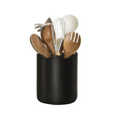 Ceramic Utensil Holder For Kitchen Counter, Large Kitchen Utensil Holder For Countertop With Cork Bottom, Cooking Tool Organizer For Spatula, Black | Wayfair North America