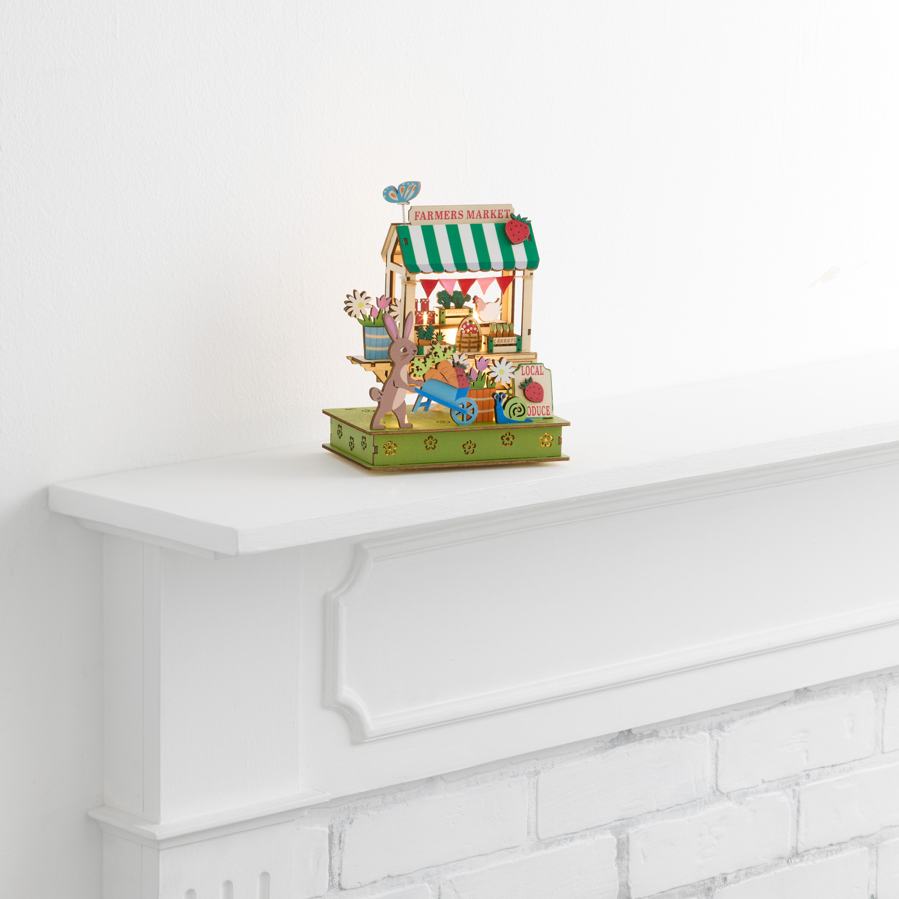 Laser Cut Wood Farmers Market Stall LED Light Up Decor | World Market