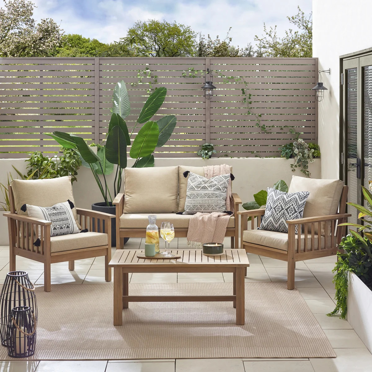 Vita 4 Person Solid Wood Outdoor Garden Conversation Set - Modern Patio Table and Chairs | Wayfair North America