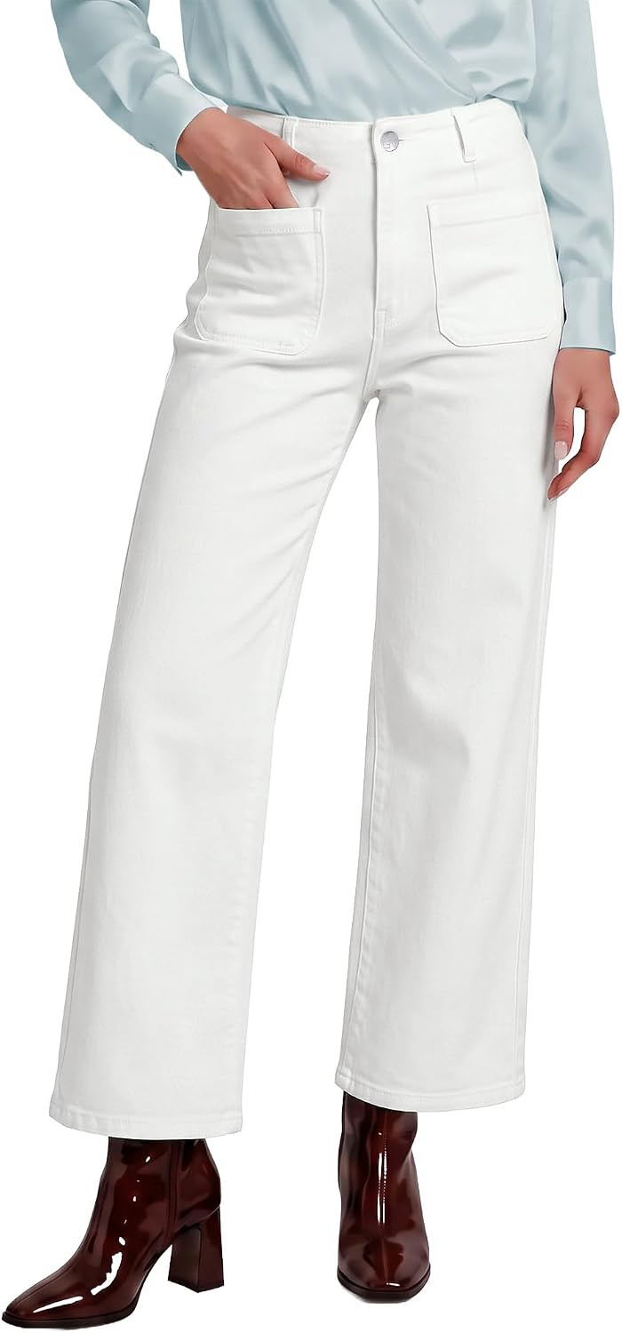 GRAPENT Wide Leg Jeans for Women High Waisted Straight Leg Stretchy Cropped Denim Pants with Pockets Jean Trousers | Amazon (US)