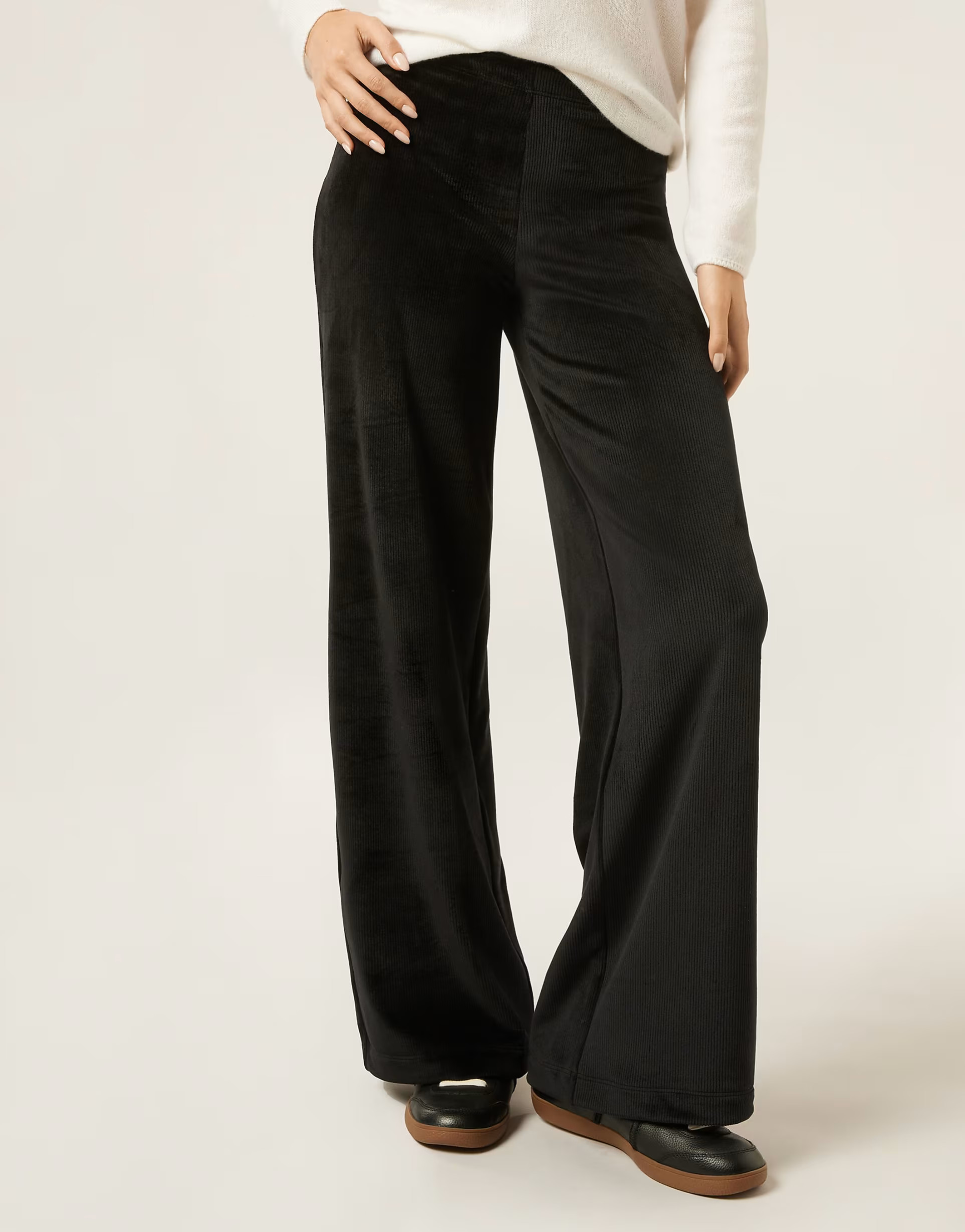Calzendonia Ribbed Velvet Palazzo Trousers in Black | ASOS (Global)