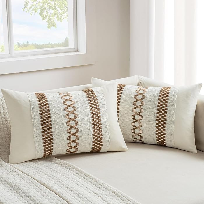 MIULEE Set of 2 Coco Brown Boho Decorative Lumbar Pillow Covers 12x20 Inch Farmhouse Rustic Couch... | Amazon (US)