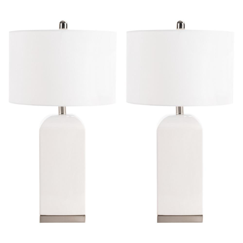 Safavieh Ernia 27 in. White Table Lamp with Off White Shade (Set of 2) | The Home Depot