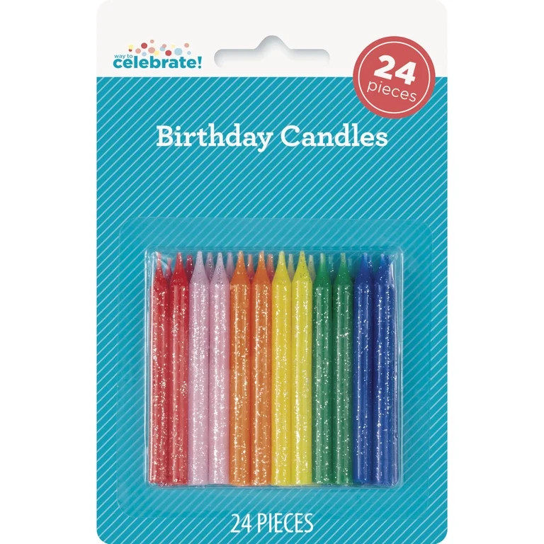 Multicolor Glitter Birthday Candles, 24 Pieces, by Way To Celebrate | Walmart (US)
