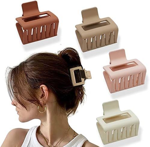 Bmobuo 4Pcs Hair Clips Hair Claw Clips 2" Matte Hair Clips for Thick Hair Netural Color Square Ha... | Amazon (US)