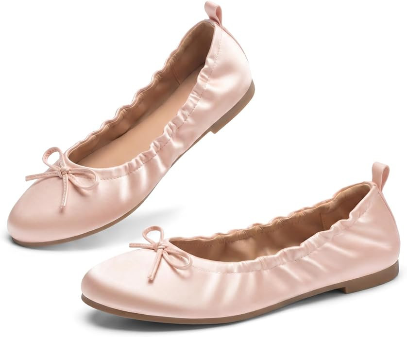 Coutgo Women's Ballet Flats, Bow Round Toe Slip On Dress Shoes Comfortable Flats for Work Casual | Amazon (US)