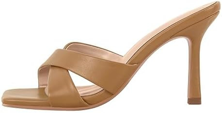 Square Toe Mules Heels for Women Fashion Solid Cross Strap Slip on 3.7 Inch Heeled Sandals for Su... | Amazon (US)