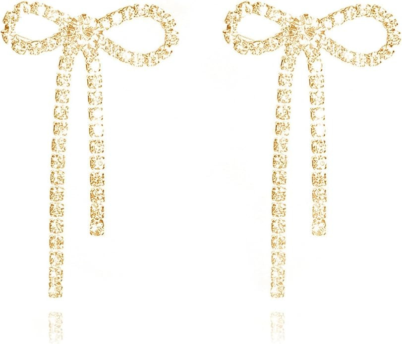 Bow Earrings for Women Christmas Gifts Stocking Stuffers Rhinestone Long Tassel Ribbon Drop Earri... | Amazon (US)