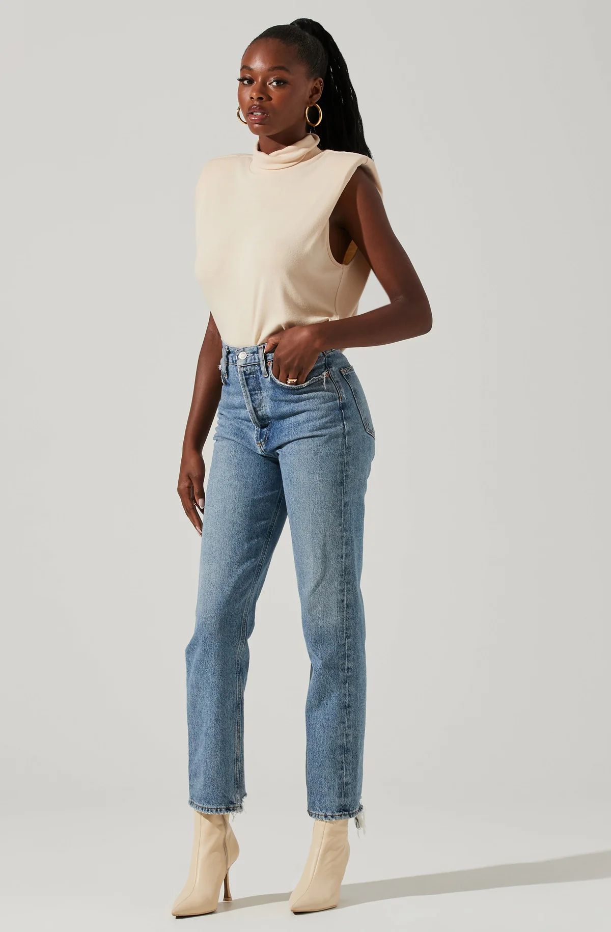 Roxette Turtleneck Shoulder Pad Top | ASTR The Label (US)