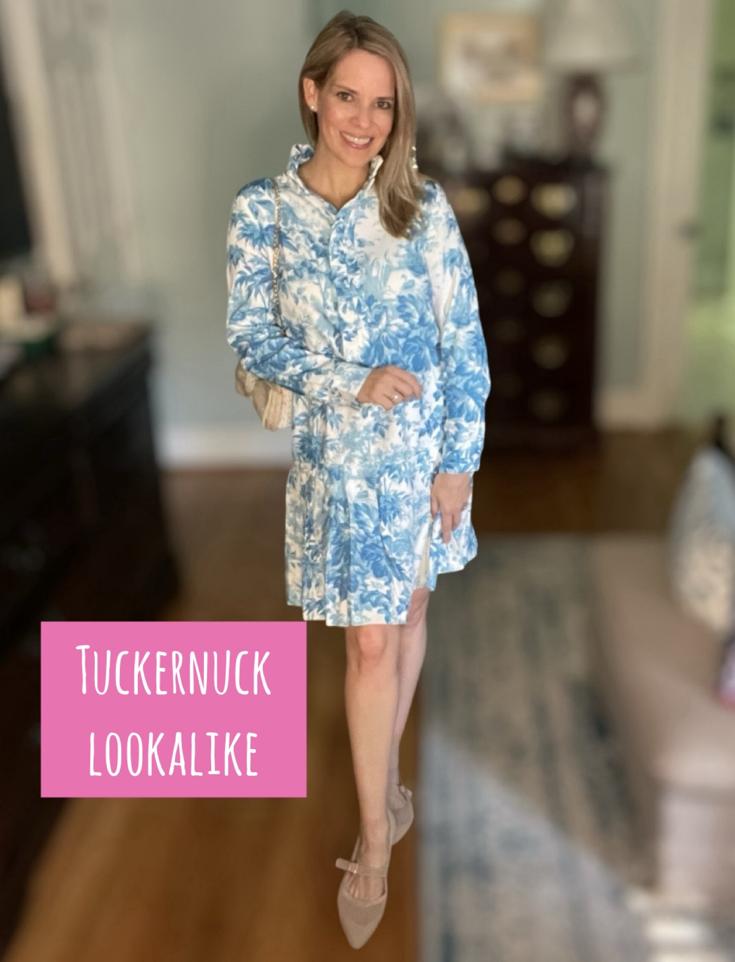 Tuckernuck look for less!
This blue and white floral dress gives all the preppy coastal vibes at a fraction of the price! The breezy silhouette, button neckline, and long sleeves make it the perfect spring-to-summer staple. I paired it with neutral pointed-toe flats for an easy, elevated look, and added a cream woven crossbody bag for texture. Feminine, fresh, and totally timeless!

Sizing: Wearing size XS – fits TTS
Style tip: Add pearl accessories or a raffia headband for a full-on Tuckernuck aesthetic!
Budget-friendly find alert – under $40!

Shop the look:
	•	Blue & white floral dress
	•	Neutral pointed flats
	•	Cream woven crossbody bag
	•	Pearl studs

#PreppyStyle #TuckernuckLookalike #BudgetChic #CoastalGrandmillennial #SpringStyle #LTKUnder50 #FloralsForSpring #ClassicStyle #EverydayElegance #LTKFinds

#LTKFindsUnder50 #LTKOver40 #LTKFindsUnder100