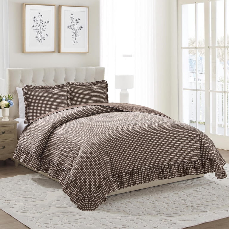 My Texas House Gingham Ruffle 2-Piece Brown Adult Quilt Set, Twin/Twin XL - Walmart.com | Walmart (US)