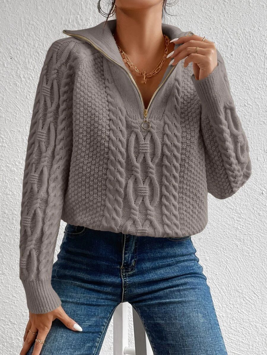 Cable Knit Half Zip Sweater
   
      SKU: sw2210144179238285
          
          (89 Reviews)
 ... | SHEIN