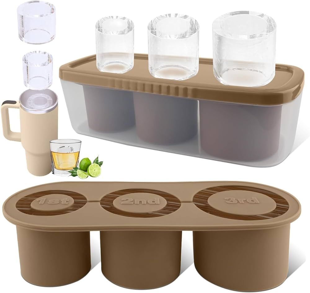 Tcamp Tumbler Ice Mold, Ice Cube Tray With Lid and Bin for 30-40 oz Tumbler Cup, Silicone Ice Cube Molds for Chilling Cocktails, Whiskey, Drinks, Coffee, Tea, Easy Fill and Release Ice Maker (Brown) | Amazon (US)