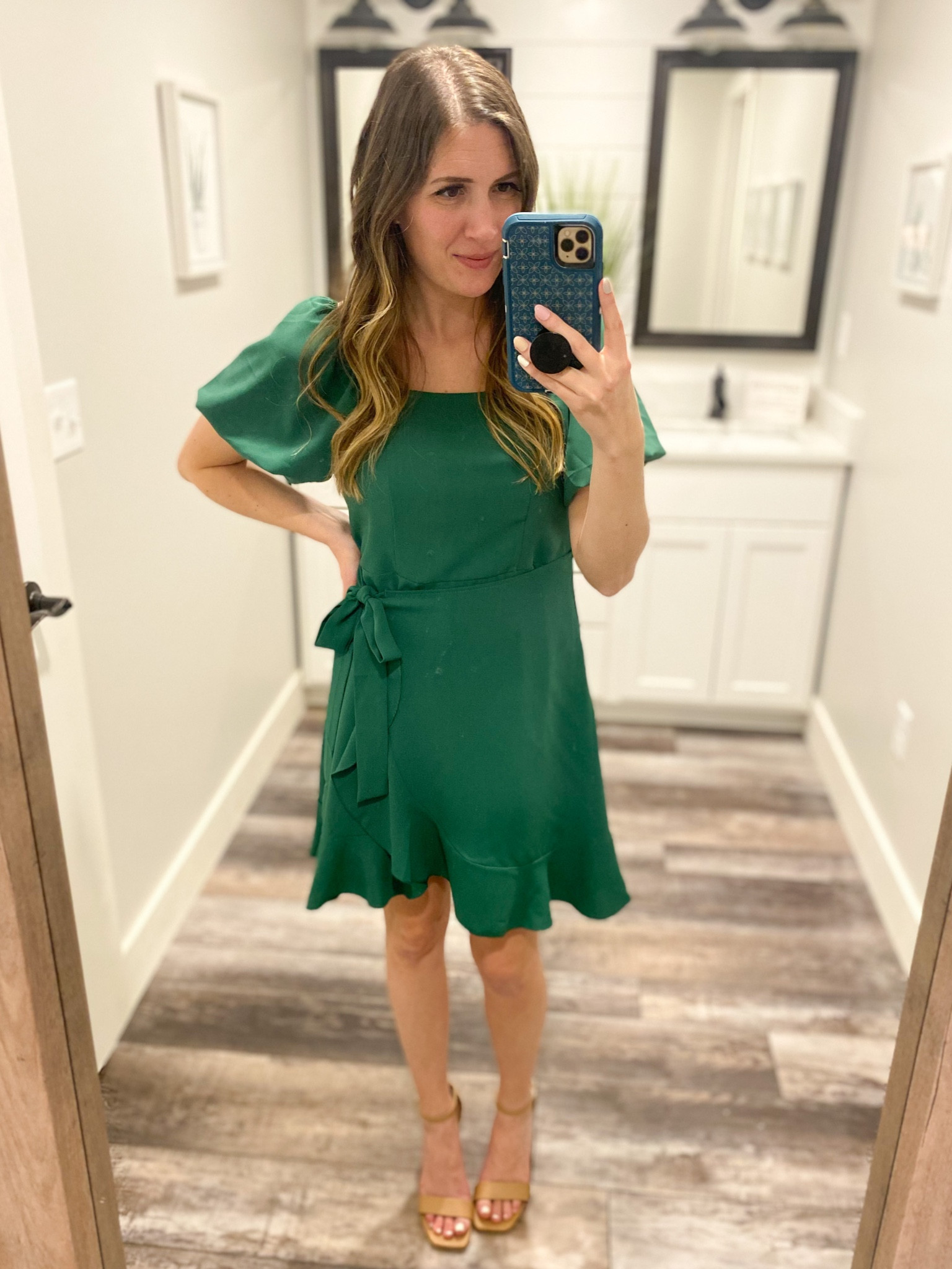 Adorable green dress. Spring dress. St. Patrick’s day outfit dress. Summer dress. Wedding guest dress. Puff sleeve. Knee length. Waist tie  I’m wearing size small. 

#LTKSeasonal #LTKwedding #LTKunder50