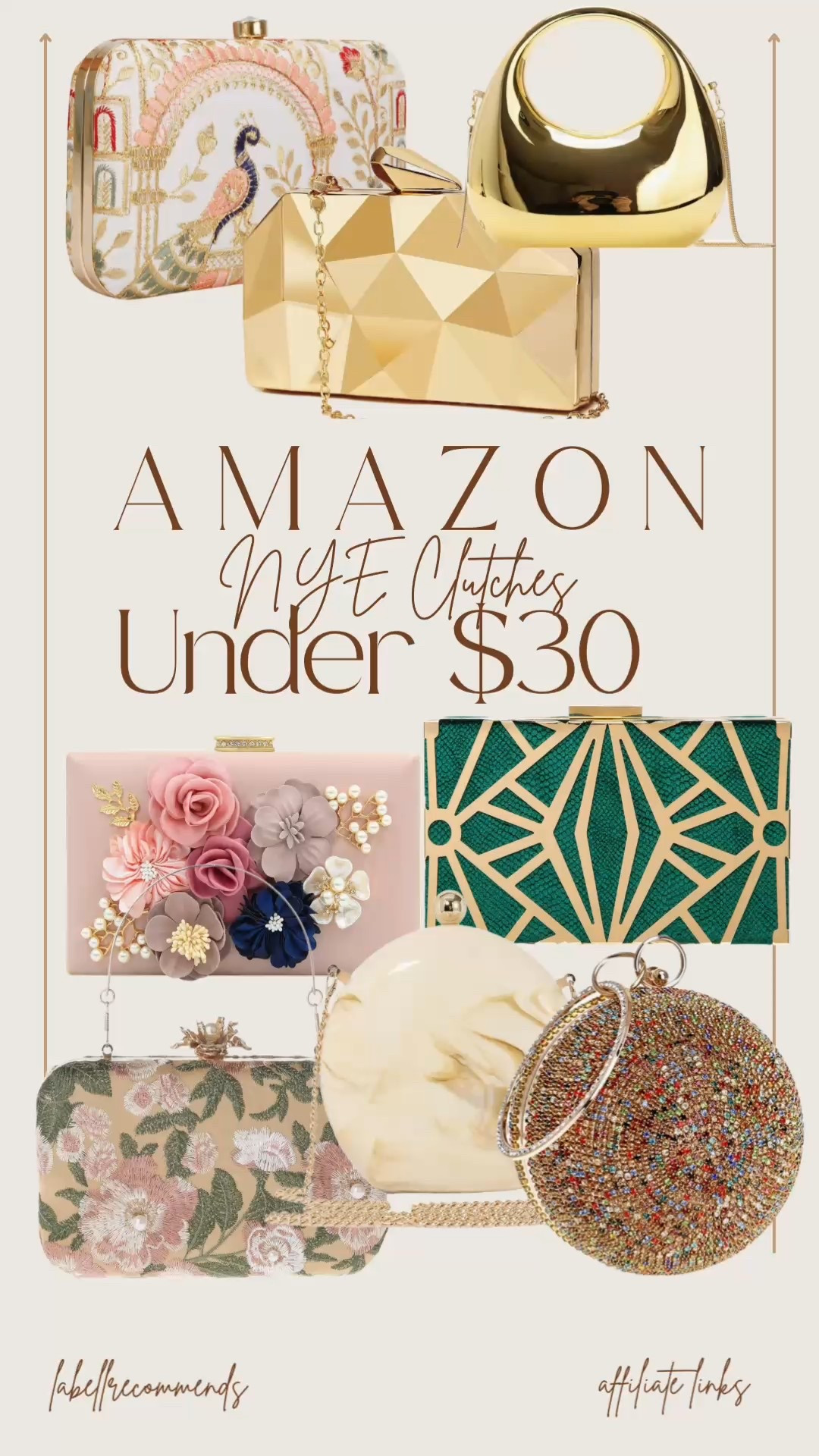 Ring in the New Year with the perfect NYE clutch — from glittering metallics to timeless evening purses that elevate every outfit you wear tonight! 🎉 These New Year’s Eve clutch purses hold your essentials while adding sparkle to your party look — perfect for champagne toasts and midnight photos 🥂. Tap to shop my favorite picks that match NYE outfits and party bag trends that are having a moment this season. 

#ServeStyle #NYEReady
#NYEClutchStyle #PartyPursePicks #NewYearsEveFashion

New Year’s Eve clutch purses, NYE clutch bags, sparkly party purses, metallic evening bag, mini evening clutch, rhinestone purse, New Year’s Eve accessories, NYE party wear, NYE fashion trends, statement clutch, sequin purse, sparkly handbag, evening outfit essentials, holiday party purse, party bag for New Year’s Eve, chic NYE accessories￼

#LTKFindsUnder50 #LTKHoliday