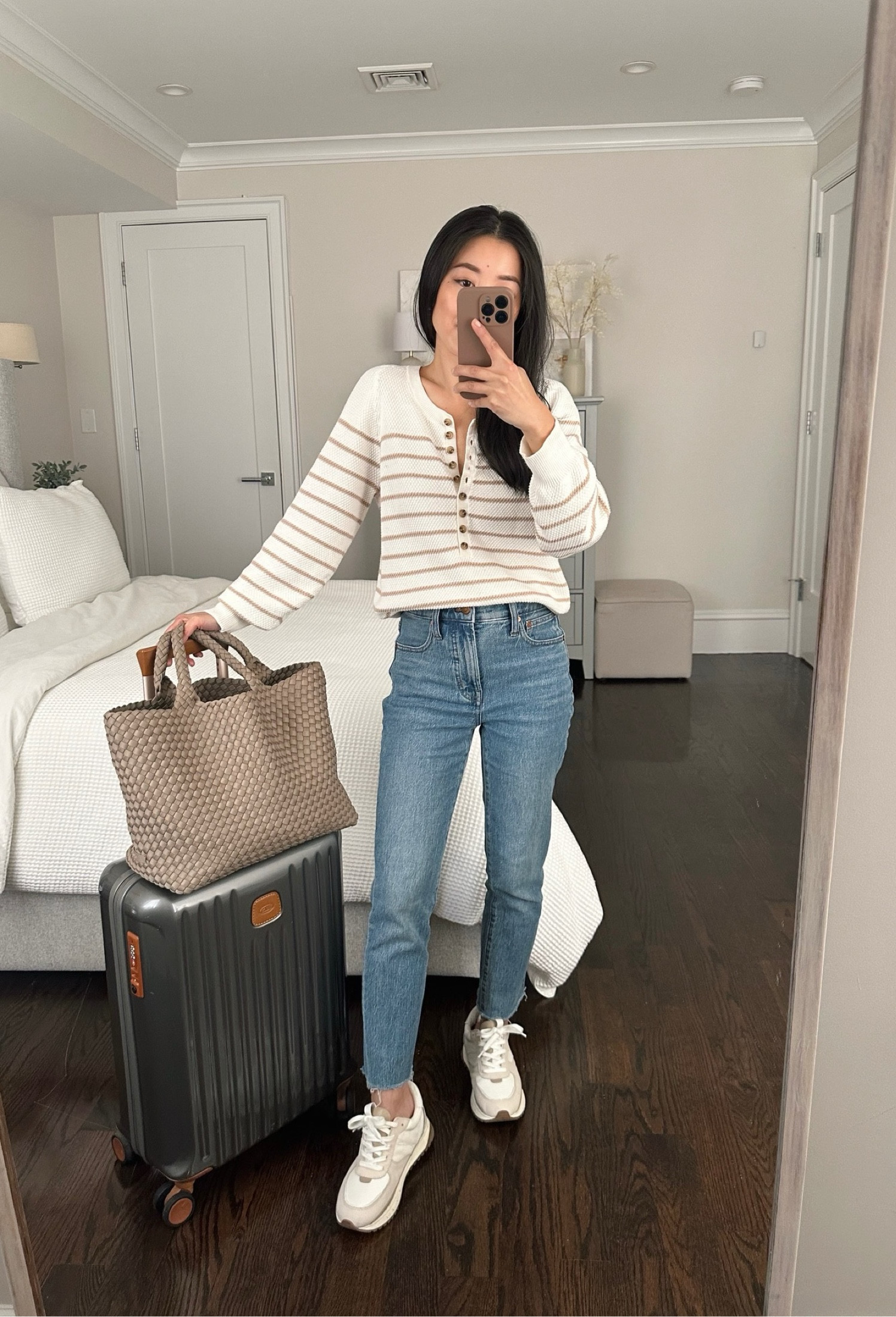 casual travel outfit // carry on luggage

•Ann Taylor striped sweater xxs. Very similar, a little lighter weight than my sezane Leontine sweater that I love 
•Madewell Perfect Vintage jeans 24 petite fits a little too loose on me - runs big, size down 1 at the waist. My exact wash is sold out, very similar linked
•Madewell sneakers 5H
•Brics carry on luggage
•Naghedi tote - on sale at Bloomingdale’s! I’m using a medium in “cashmere” and also love the mini size 

#petite

#LTKshoecrush #LTKSeasonal #LTKtravel