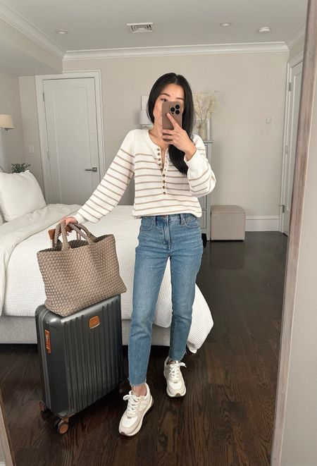 casual travel outfit // carry on luggage

•Ann Taylor striped sweater xxs. Very similar, a little lighter weight than my sezane Leontine sweater that I love 
•Madewell Perfect Vintage jeans 24 petite fits a little too loose on me - runs big, size down 1 at the waist. My exact wash is sold out, very similar linked
•Madewell sneakers 5H
•Brics carry on luggage
•Naghedi tote - on sale at Bloomingdale’s! I’m using a medium in “cashmere” and also love the mini size 

#petite

#LTKshoecrush #LTKSeasonal #LTKtravel