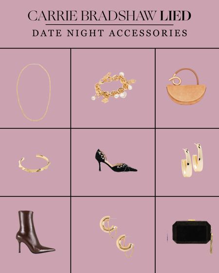 Date night accessories - gold jewelry, chic heels, handbags 

#LTKshoecrush #LTKitbag
