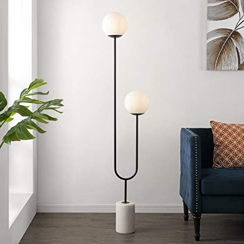 SAFAVIEH Lighting Collection Leif Modern Orb 68-inch 2-Light Black Iron/Marble Floor Lamp (LED Bulb Included) | Amazon (US)