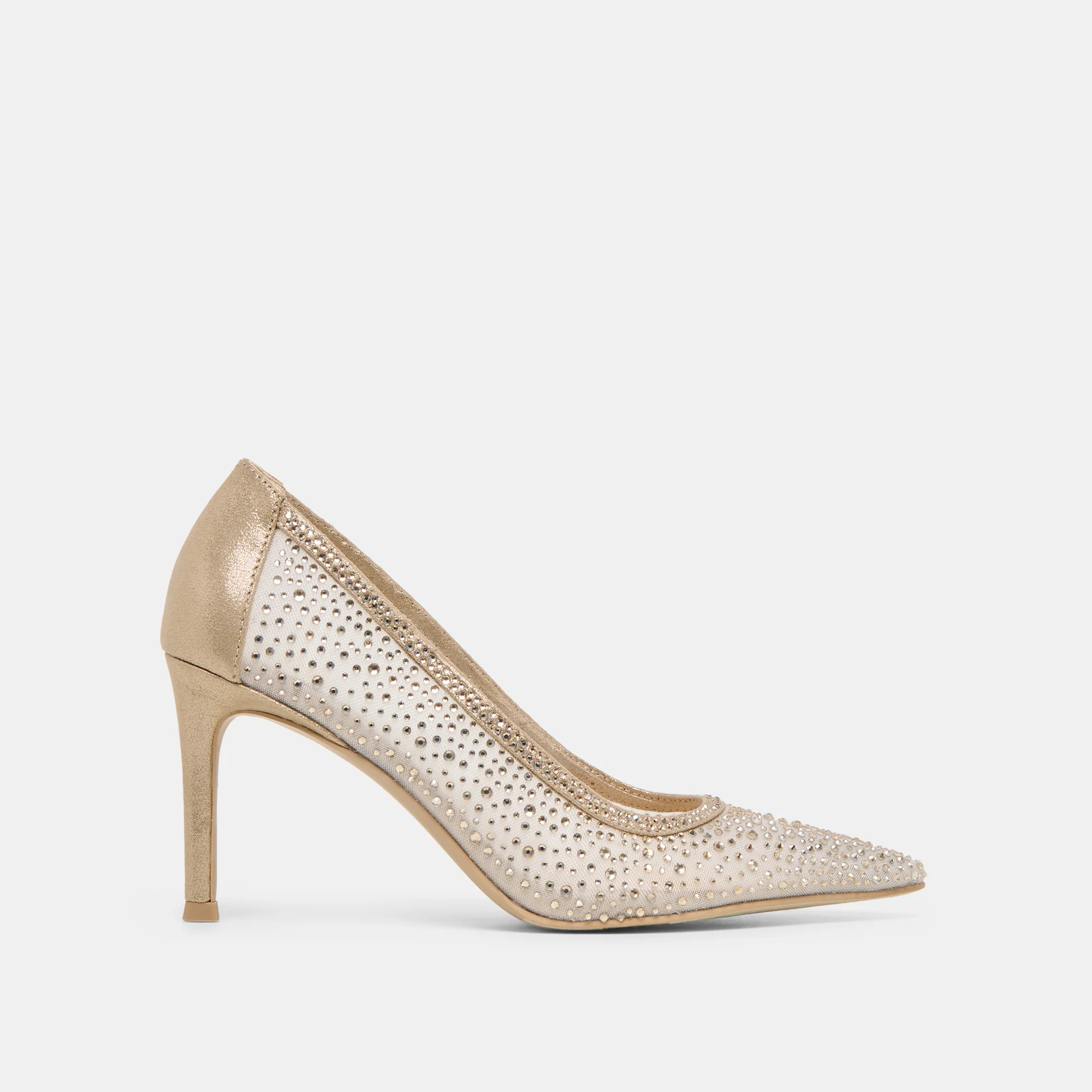 Kashe Crystal Heels Lt Gold Mesh | DolceVita.com