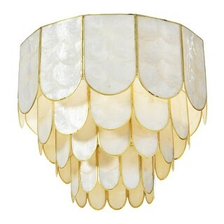 14" Round 4-Tier Capiz and Metal Flush Mount Ceiling Light - Black | Bed Bath & Beyond