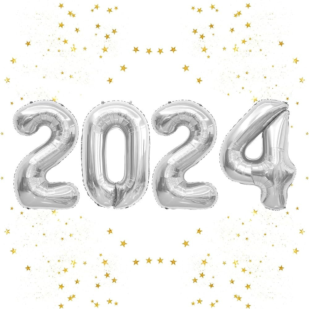 2024 Balloons, 40 Inch Giant Foil Number Balloons, Silver 2024 Balloon Numbers, 2024 New Years Ev... | Amazon (US)
