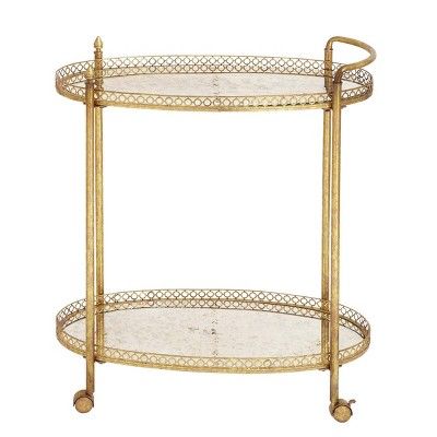 Oval Mirror Rolling Bar Cart Gold - Olivia & May | Target
