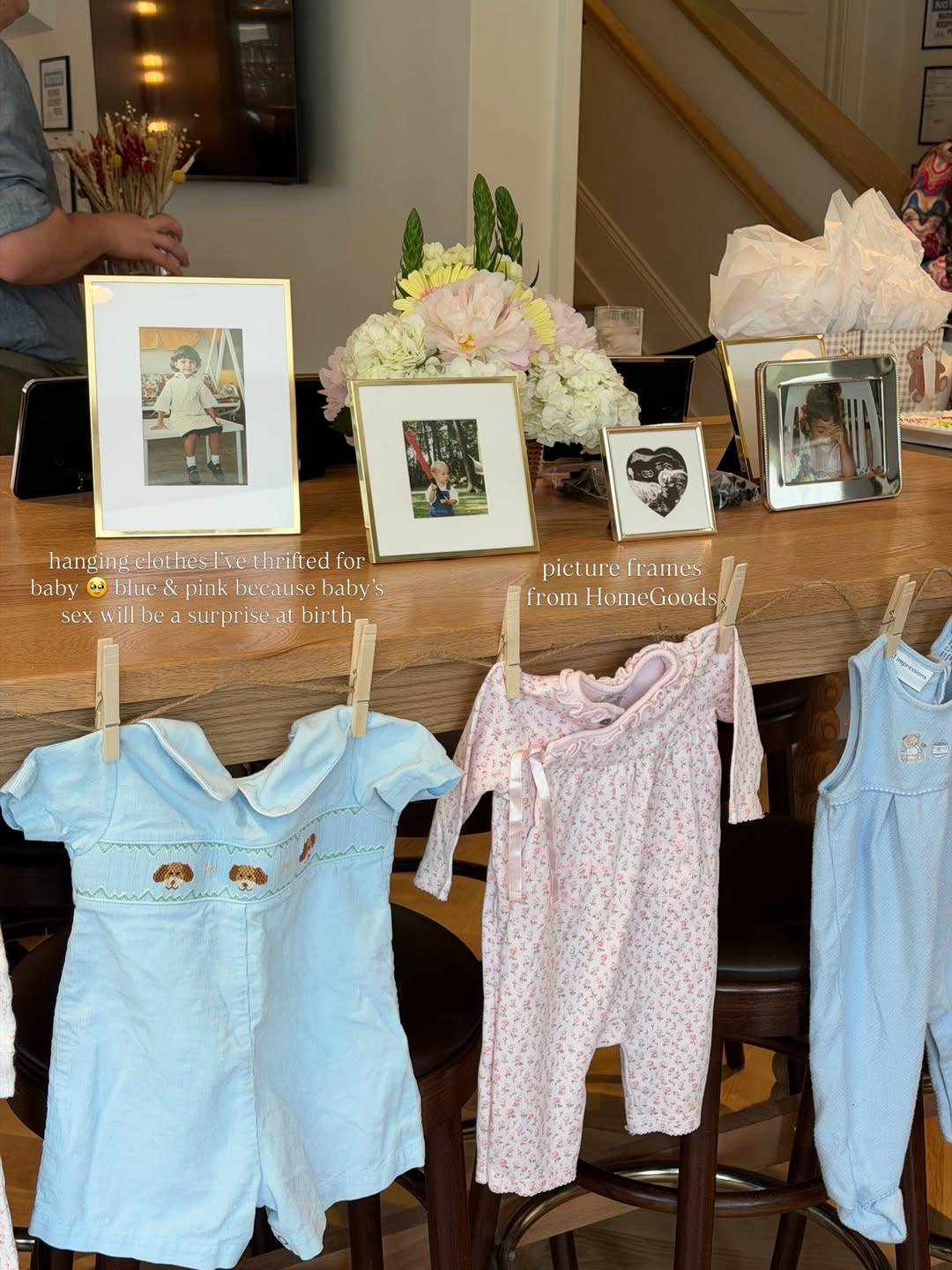 One of the sweetest little details was hanging up thrifted baby clothes in both blue and pink since we’re waiting for the surprise at birth! ✨ 

 #LTKmomlife #LTKHome #LTKBaby