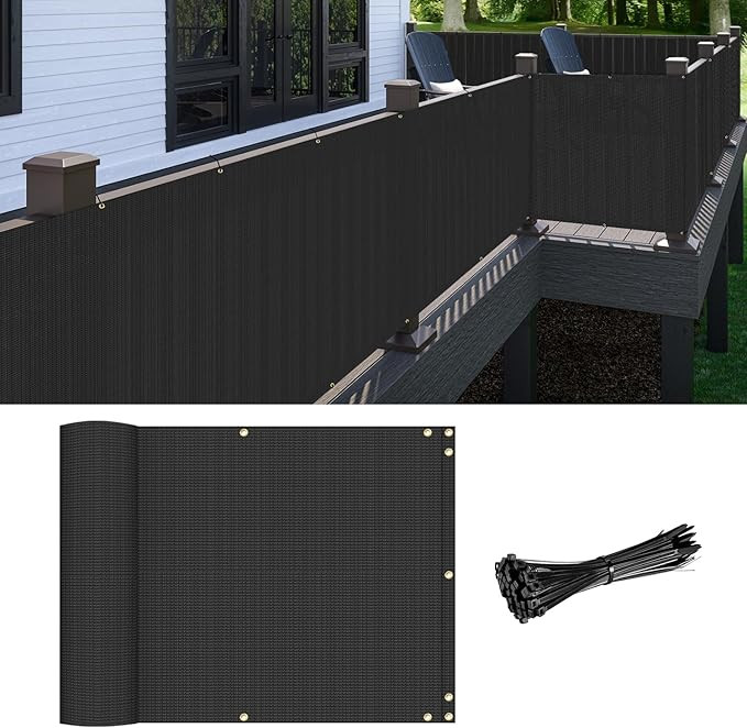 Patio Balcony Privacy Screen Black, 2.5' x 15' Screen Mesh Railing Cover for Apartments, Outdoor ... | Amazon (US)