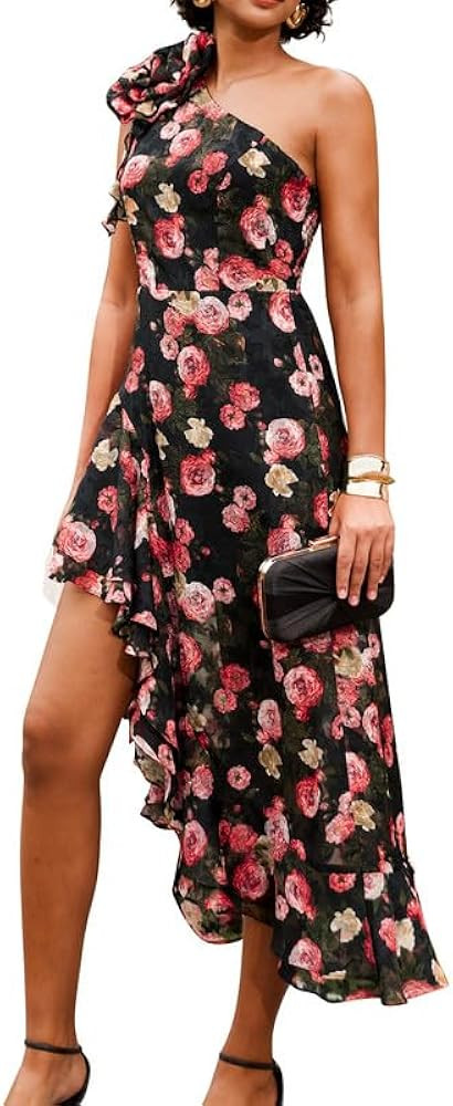 GRACE KARIN Womens Summer One Shoulder Sleeveless Dresses Floral Flowy Ruffle High Low Wedding Gu... | Amazon (US)