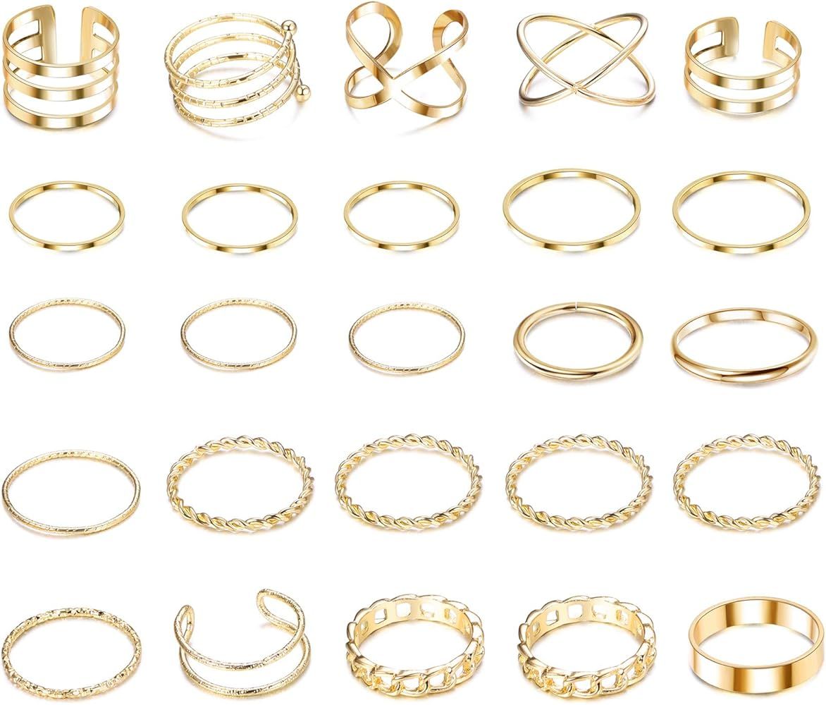 YADOCA 25 Pcs Simple Knuckle Midi Ring Set for Women Vintage Gold Finger Stackable Rings Set Carved  | Amazon (US)