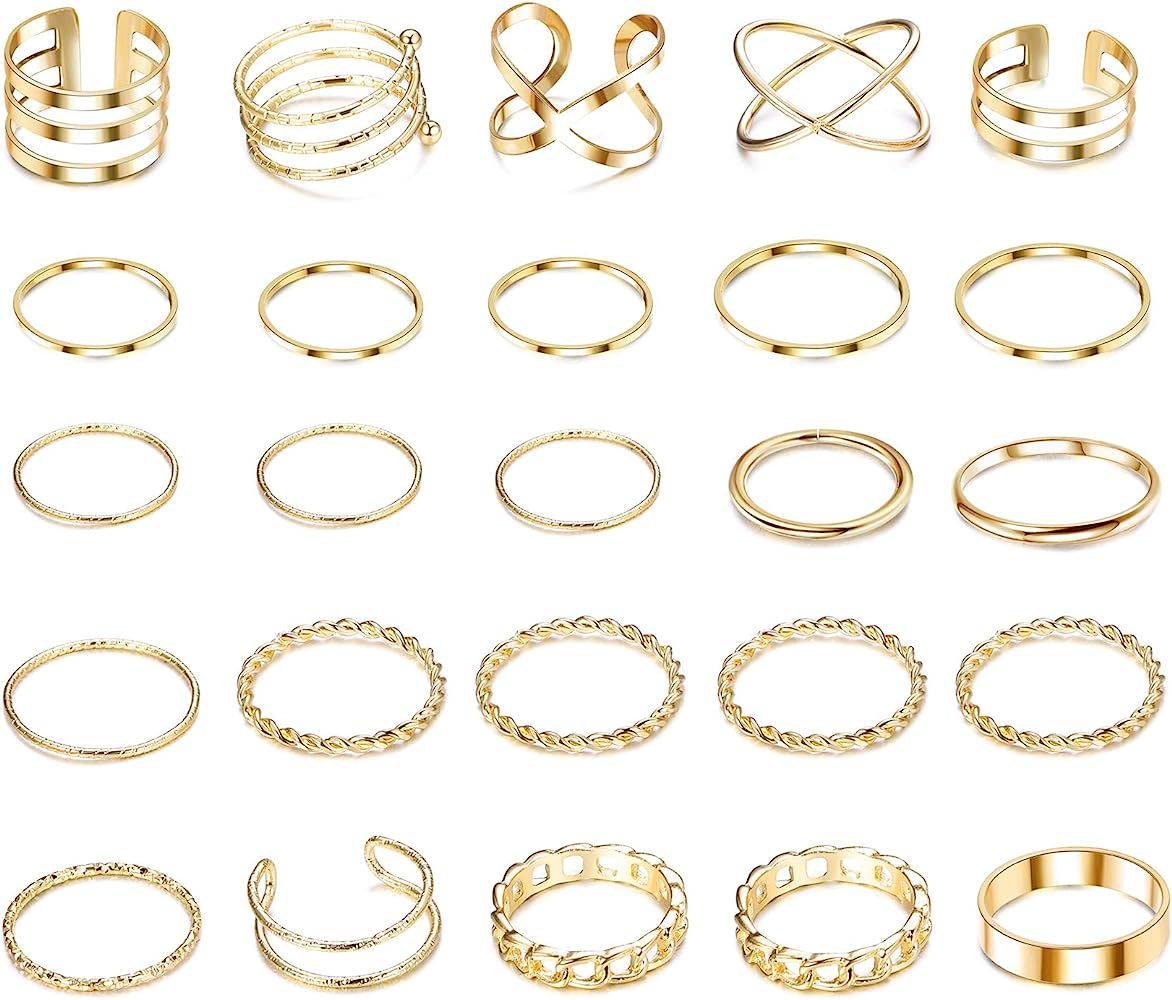 YADOCA 25 Pcs Simple Knuckle Midi Ring Set for Women Vintage Gold Finger Stackable Rings Set Carved  | Amazon (US)