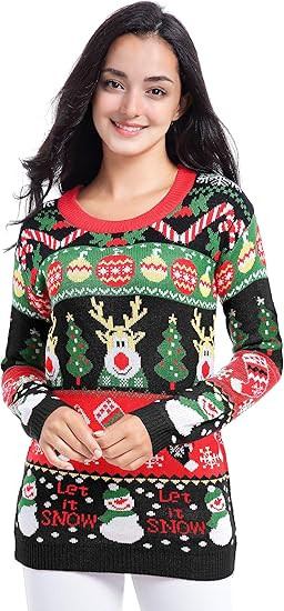 v28 Women Varied Ugly Christmas Sweater Merry Reindeer Shirt Knit Pullover | Amazon (US)