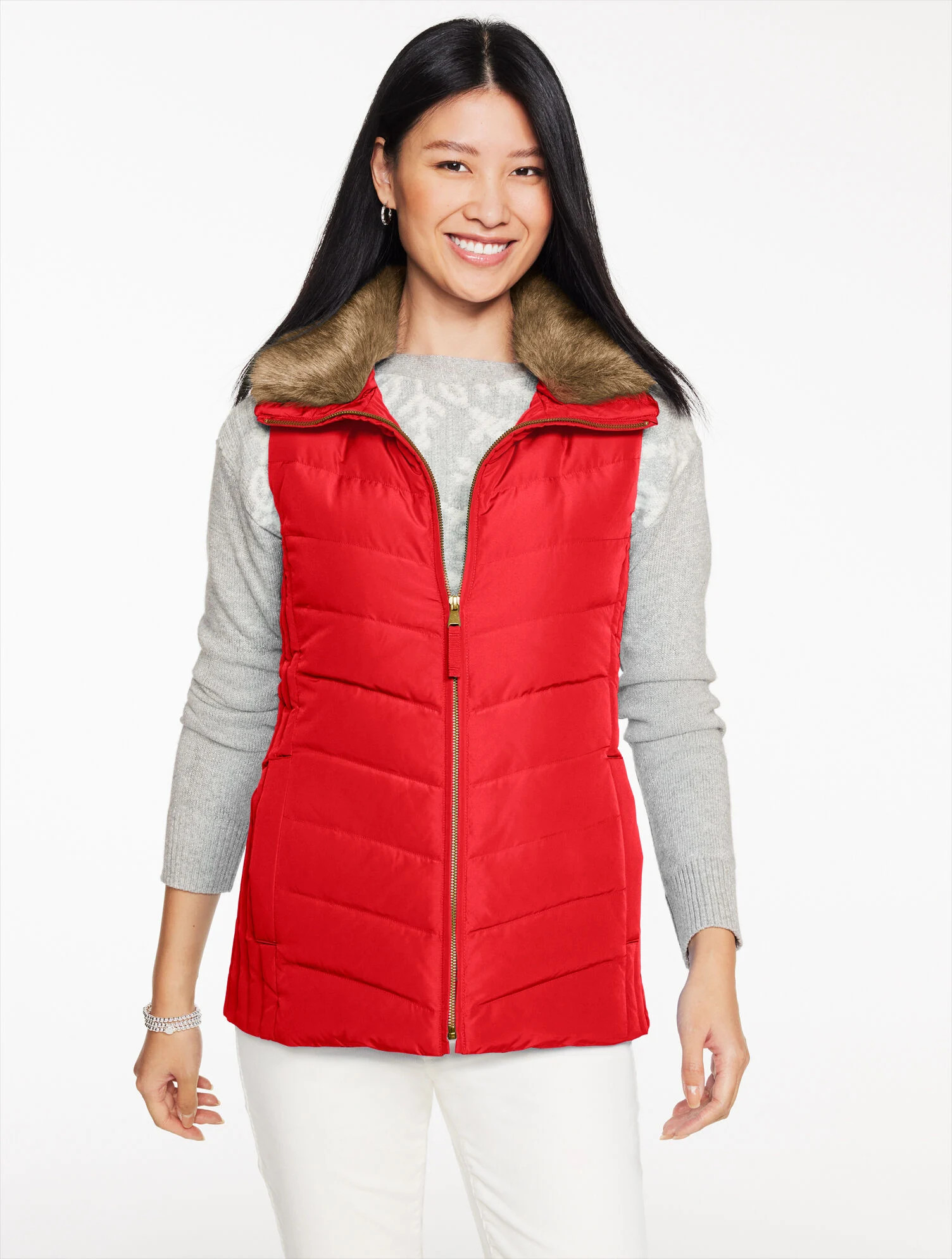 Faux Fur Collar Down Puffer Vest | Talbots