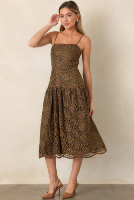 Save the Date Olive & Gold Metallic Lace Midi Dress M / Olive | Red Dress