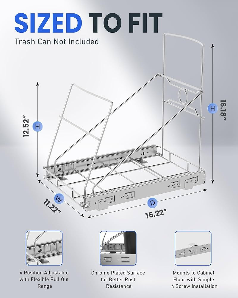 Pull Out Trash Can Under Cabinet Adjustable Trash Can Holder for 7 to 11 Gallon Bin Bottom Mount ... | Amazon (US)