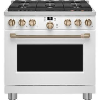 Cafe 36 in. 6.2 cu. ft. Smart Slide-In Gas Range in Matte White with 6 Burners, Air Fry and Conve... | The Home Depot