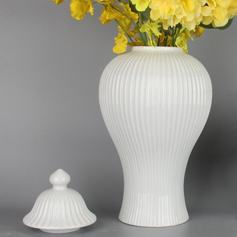 Porcelain Ceramic Ginger Jar Temple Jar Storage Jar Display Traditional Flower White | Walmart (US)
