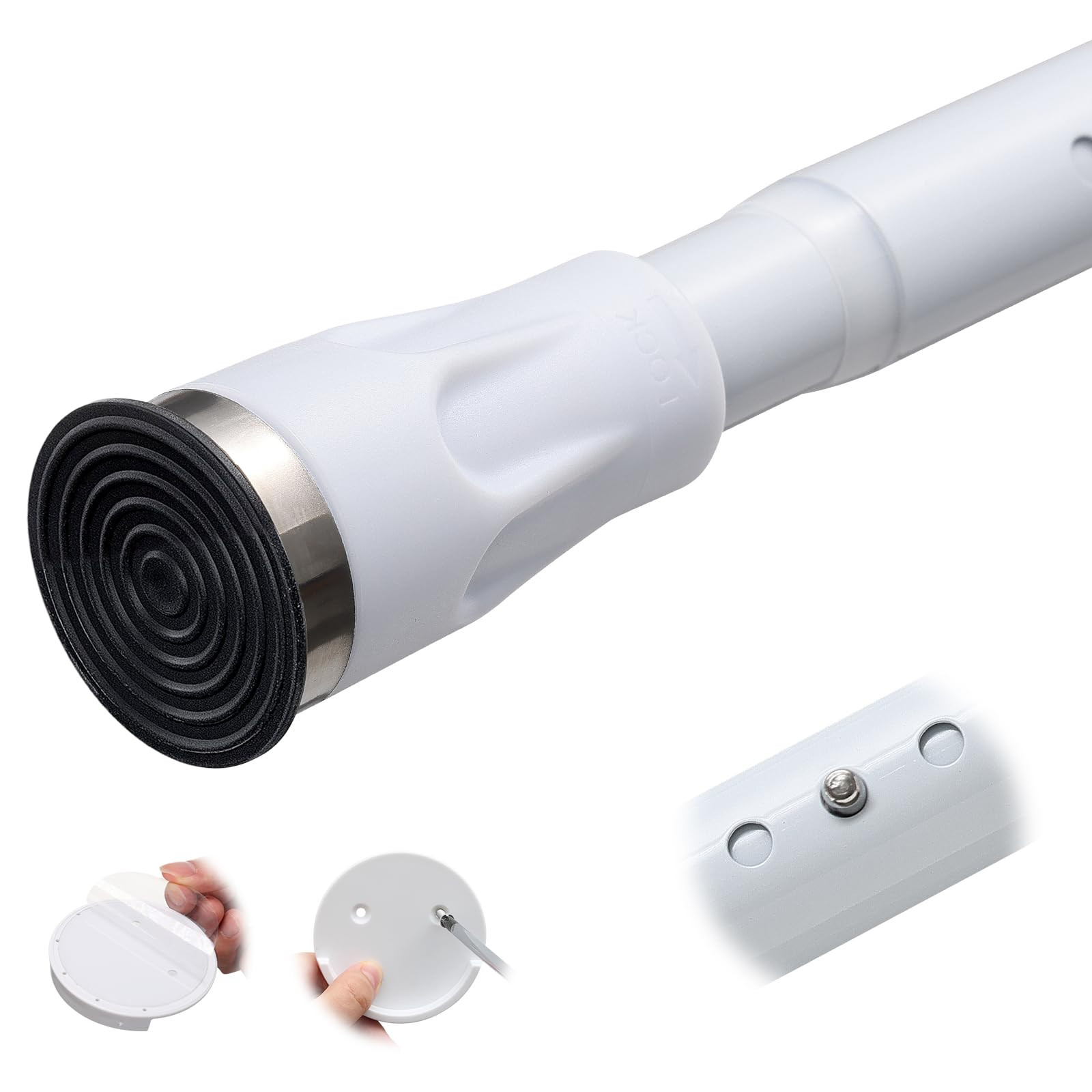 White Tension Curtian rod no drill, 42 to 100 inch Adjustable Heavy Duty black shower curtain rod... | Amazon (US)