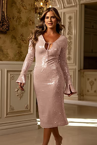 Newx JoJo Sequin Blush Flared Sleeve Midi Dress | Cupshe US