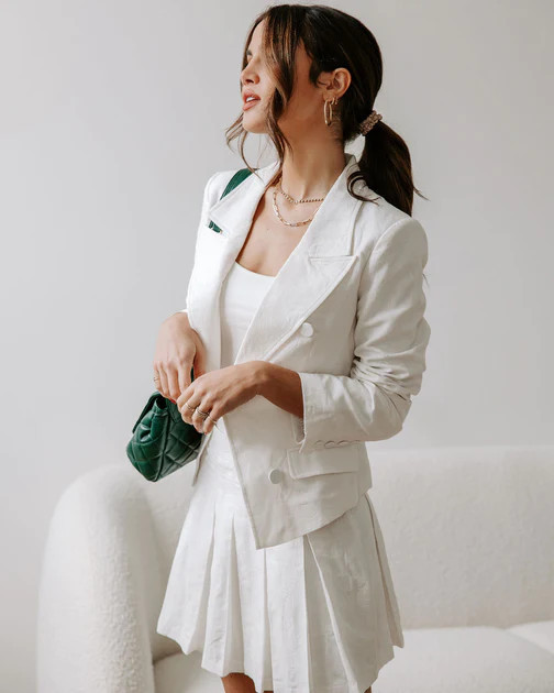 Peace Of Mind Pocketed Embossed Blazer - White - FINAL SALE | VICI