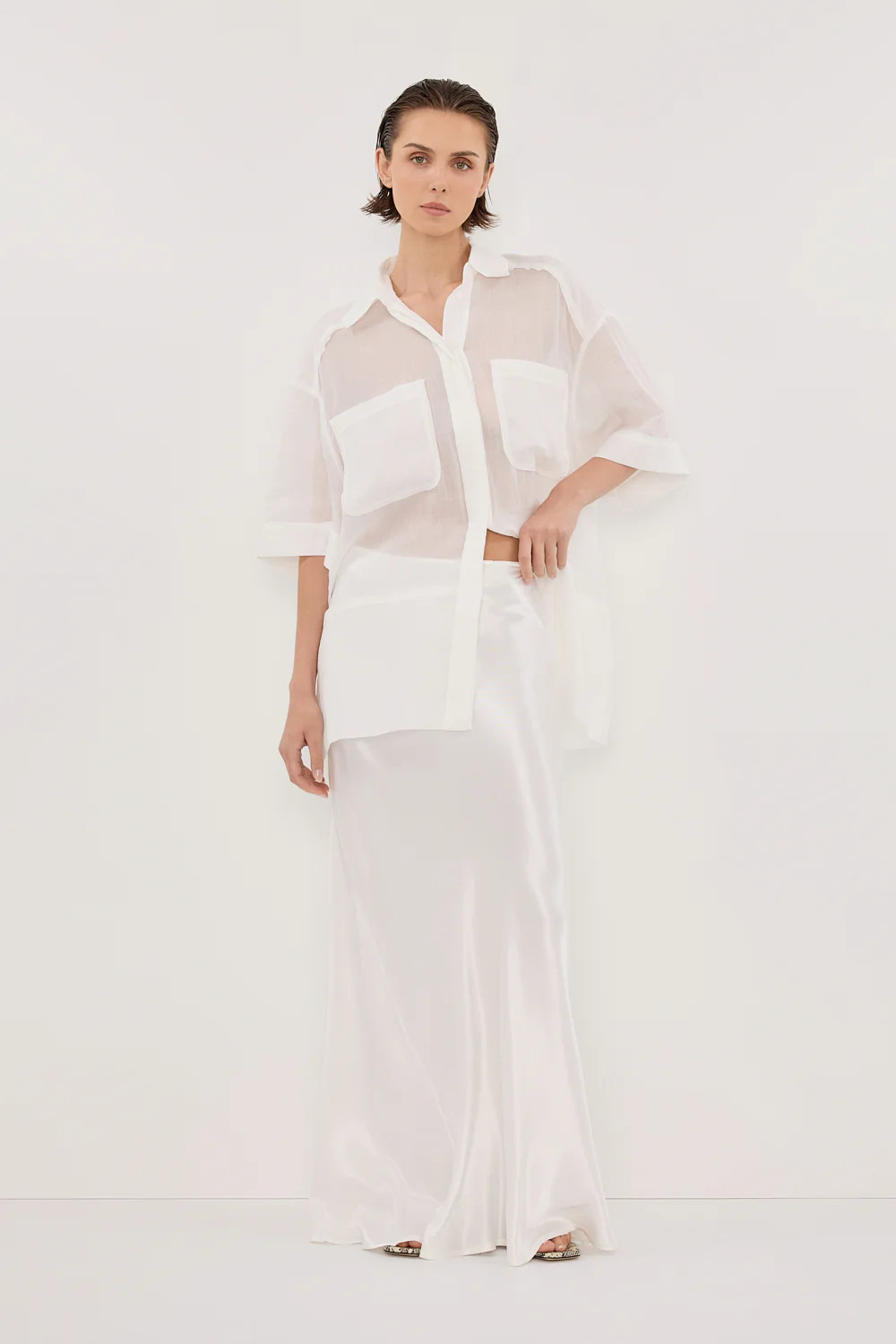 CHARLI WHITE SATIN MAXI SKIRT | DISSH