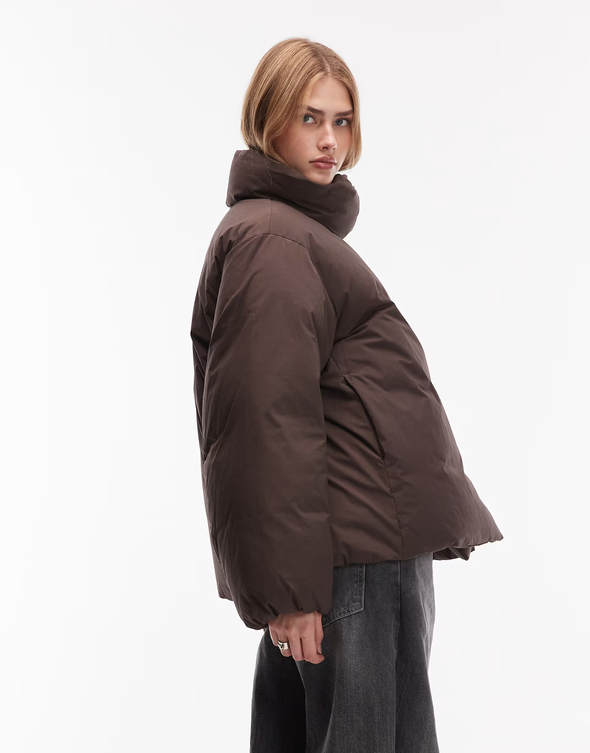 ARKET down puffer coat with clean padding in brown | ASOS (Global)