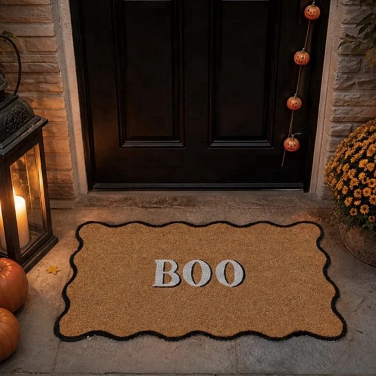 Halloween Boo Coir Doormat, Large Wavy Scalloped Black\u2011Trim Entry Rug, Spooky Fall Welcome M... | Walmart (US)