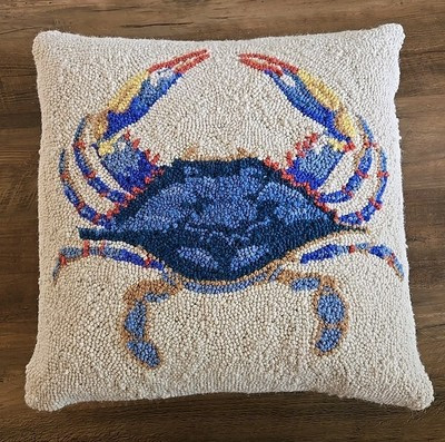 Blue Crab Nautical Wool Hook Stitched Pillow 16"X16" Peking Handicraft NWT | eBay | eBay US