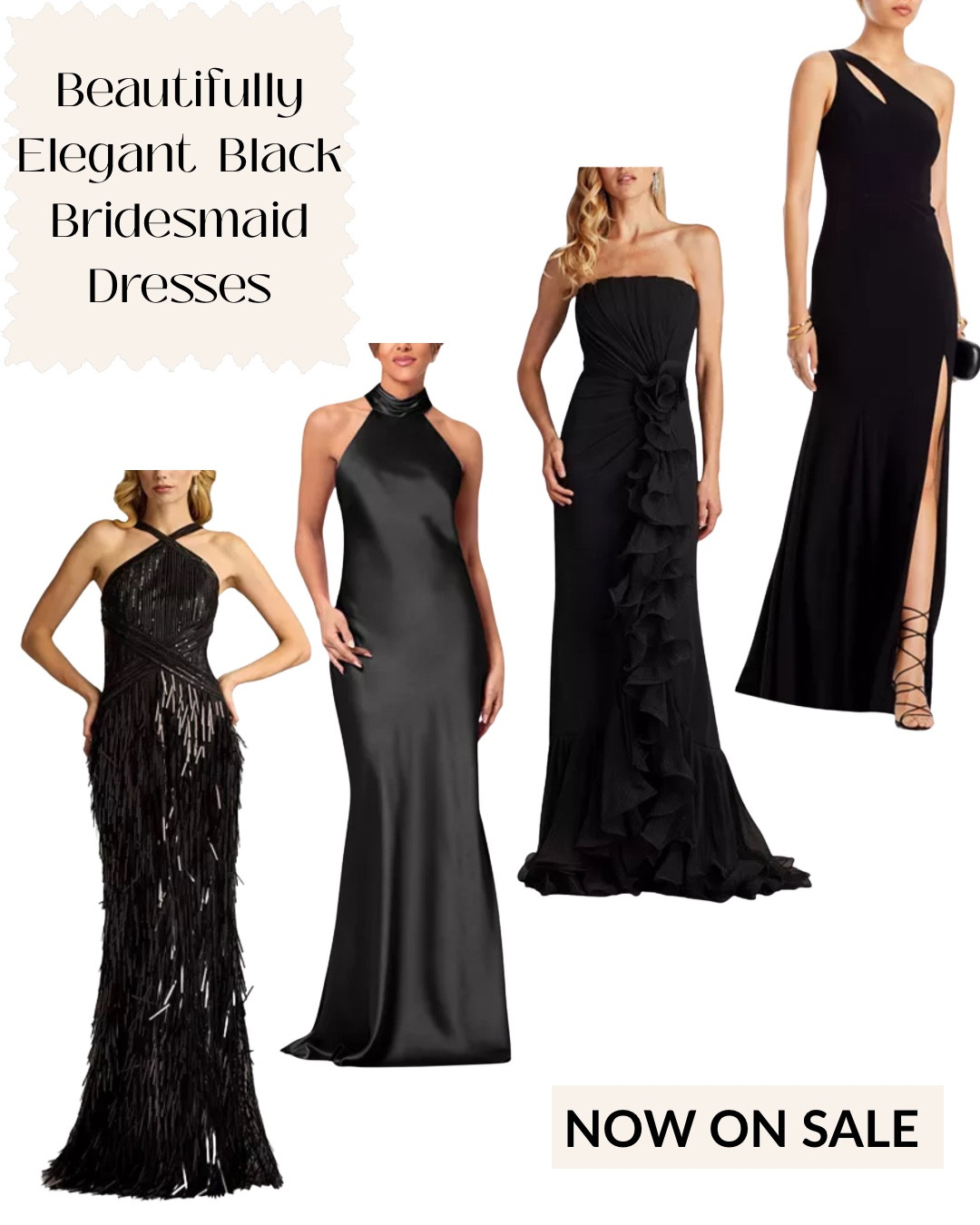“Classic, chic, and now on sale! Find the perfect black bridesmaid dress for less.”✨🥂