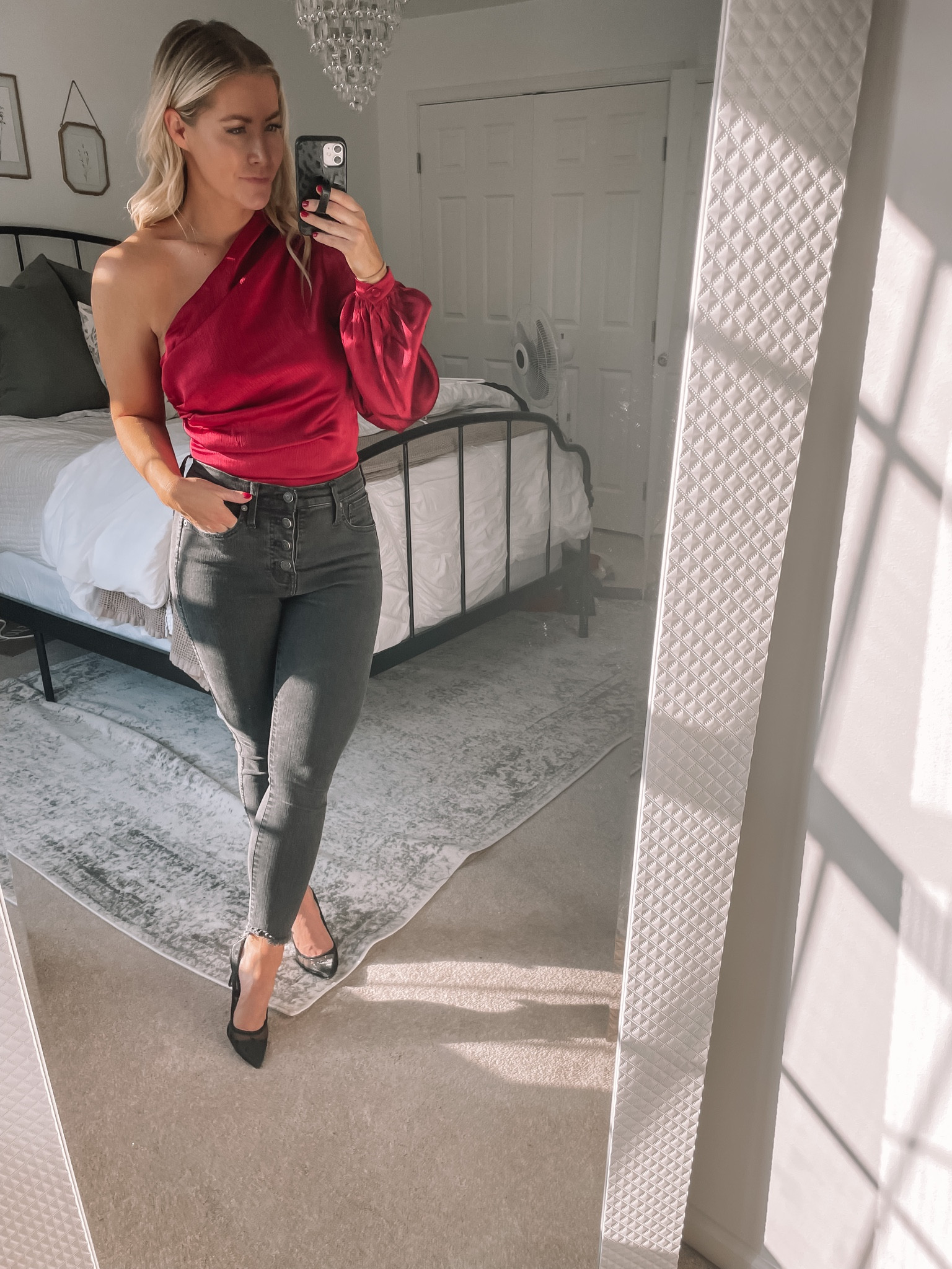 Red one shoulder bodysuit, holiday outfit idea, last minute holiday outfit 

#LTKHoliday #LTKunder50 #LTKSeasonal