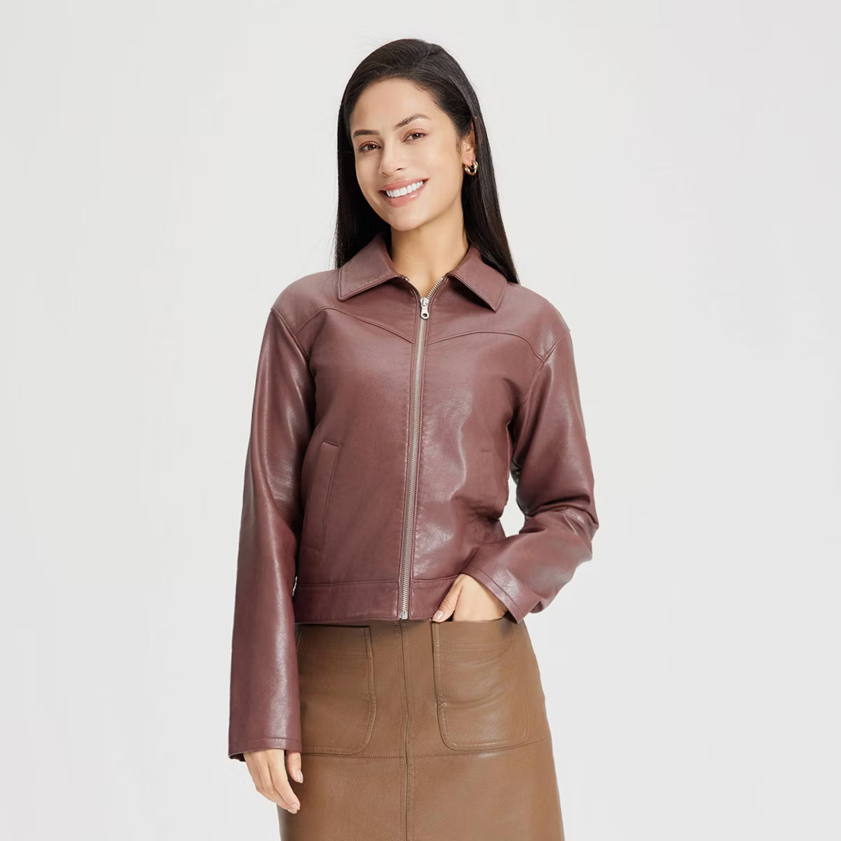 Women's Zip-Front Faux Leather Jacket - Universal Thread™ | Target