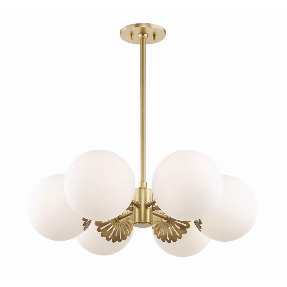 MITZI HUDSON VALLEY LIGHTING Paige 6-Light Aged Brass Chandelier with Opal Glossy Glass Shade | The Home Depot