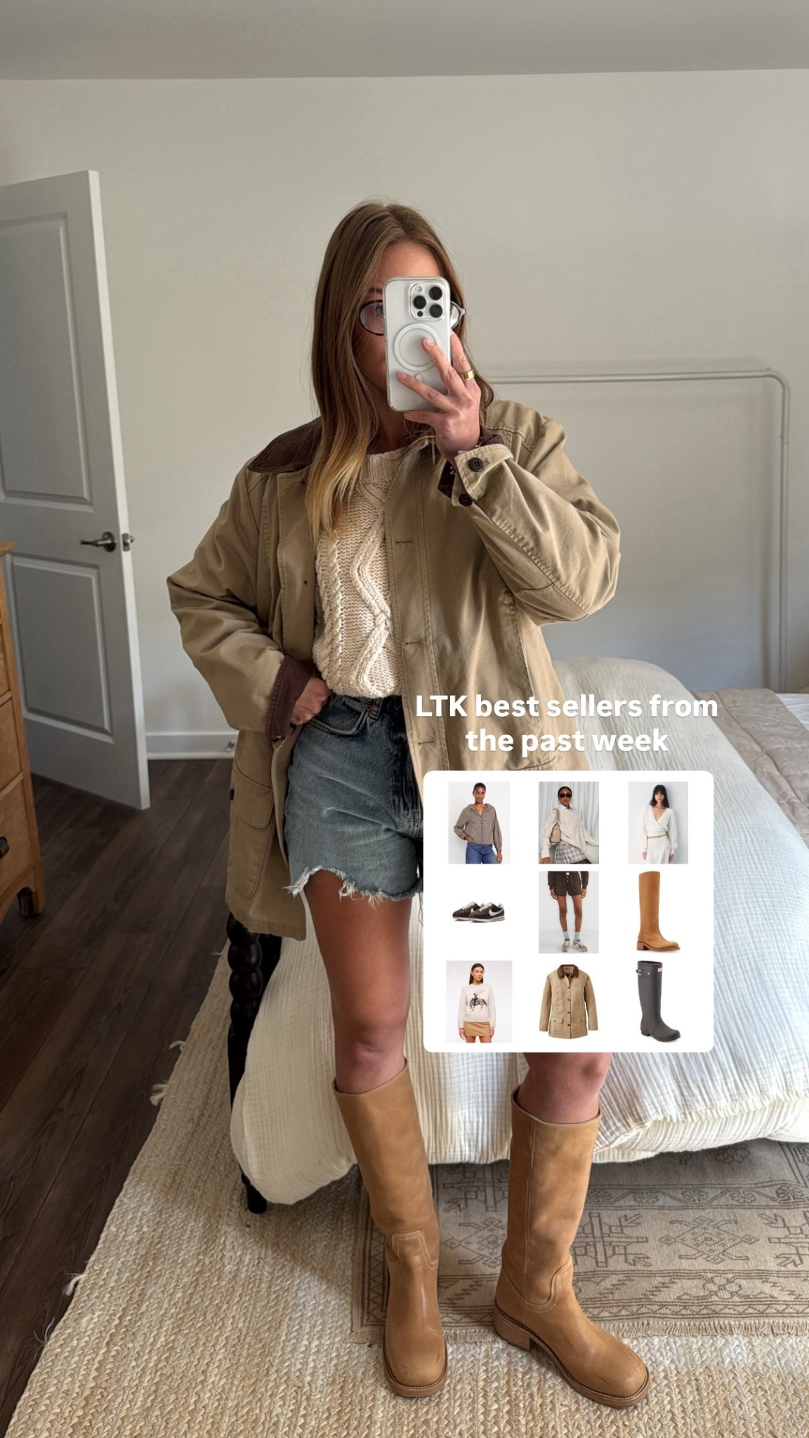 8/29/25￼ This past week’s bestsellers 🤎 No surprise here — all of the pieces I’ve been living in and talking about most:

• Steve Madden boots
• Hunter boots in brown
• L.L. Bean Adirondack barn coat
• Abercrombie cowgirl sweater
• Aritzia boxer shorts in brown
• Nike Cortez sneakers in brown
• Aritzia wrap sweater
• Princess Polly cable knit sweater
• Old Navy brown gingham blouse

All cozy staples + fall-ready pieces you’ve been loving just as much as I have ✨

#LTKStyleTip #LTKShoeCrush